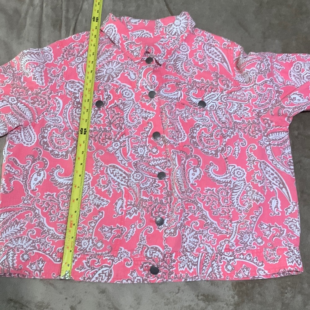Carole Little Jean Jacket Cut LINEN Coral / White Paisley Print 2X